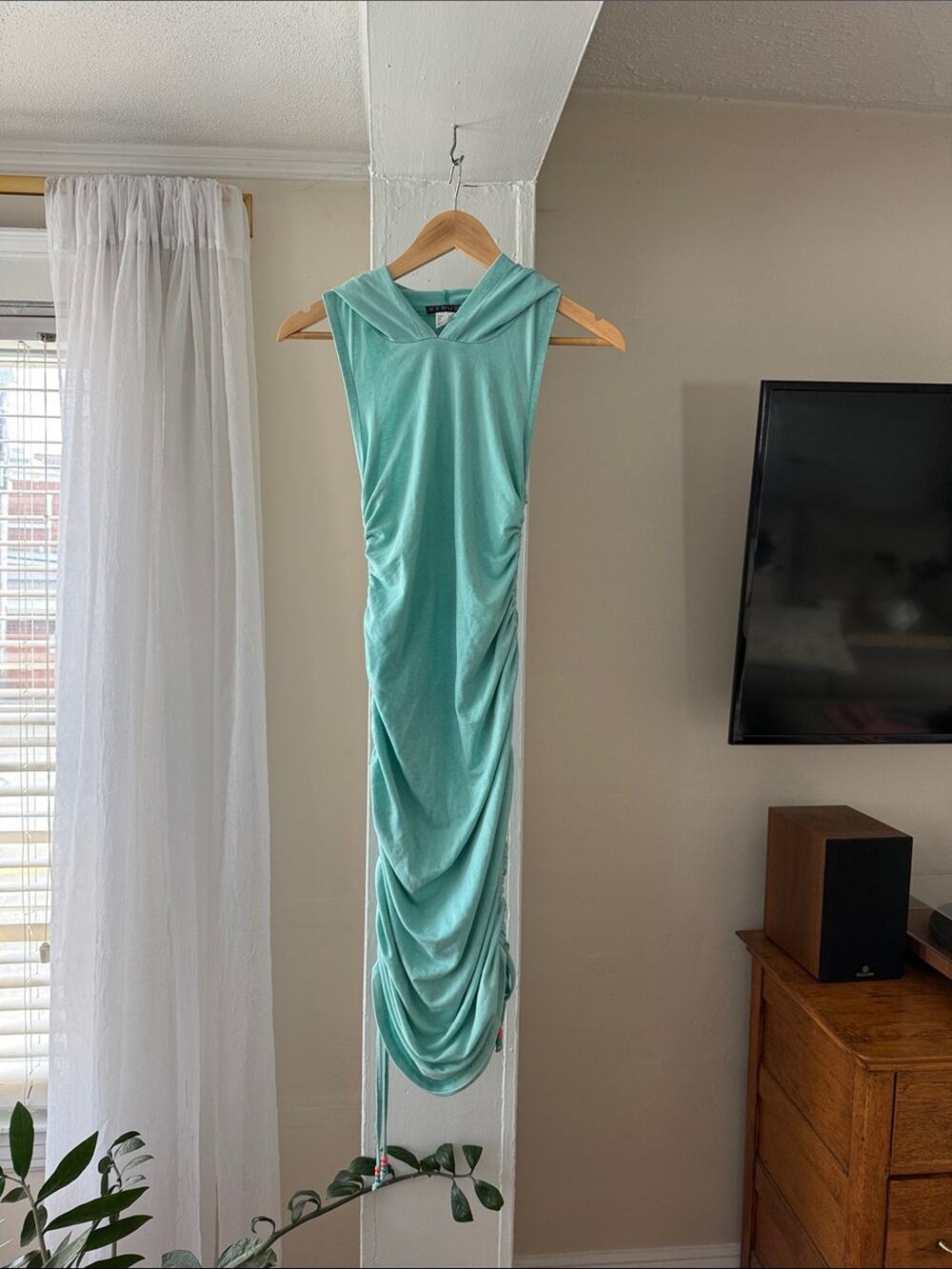 VENUS Mint Green Ruched Hooded Maxi Dress – Size S SIZE Y2K